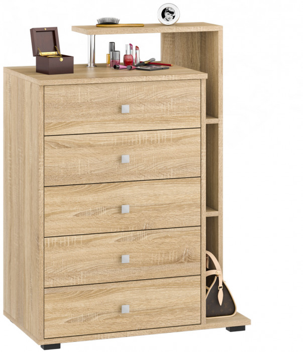 Камелия спальня № 5 Кровать 1400 + Две тумбы + Комод + Зеркало, цвет дуб сонома, сп.м. 1400х2000 мм., б/м, основание есть