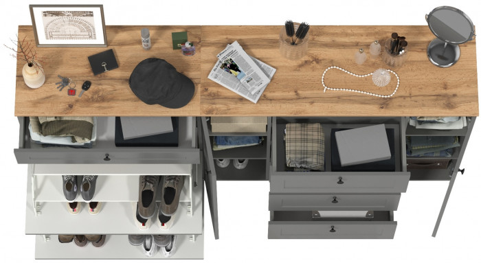 Остин 16.221 Комод + 16.121 Тумба для обуви, серый графит/дуб крафт золотой