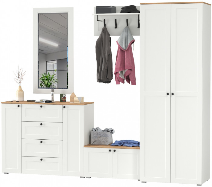 Остин Прихожая 53, белый шагрень/дуб крафт золотой