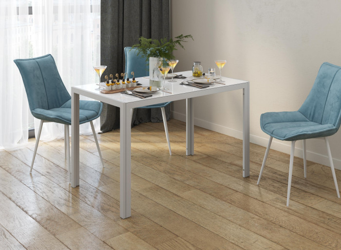 Обеденный стол Мебель--24 DT-1481, цвет белый, ШхГхВ 120х70х75 см., столешница закалённое стекло 6 мм., максимальная нагрузка 80 кг.