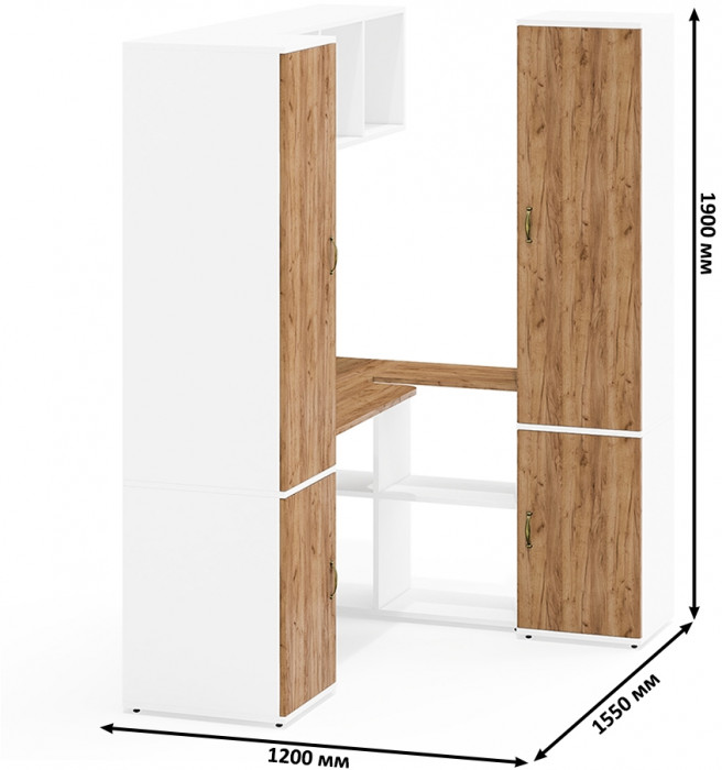 Лидер-8 Пенал МД 23Б + Стол + Полка + Пенал 22Б, белый шагрень/крафт золото