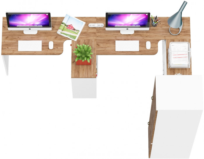 Лидер-8 Стол + Стол + Пенал МД 23Б + Тумба МД 3.19, белый шагрень/крафт золото