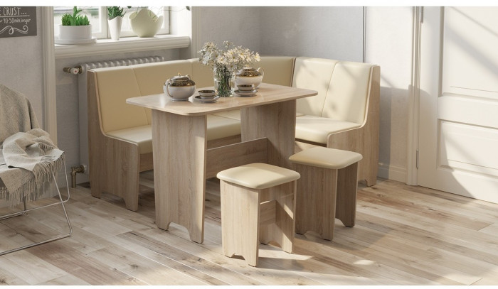 Техас Кухонный уголок Исп.1 (Дуб Сонома трюфель/Экокожа коричневая)