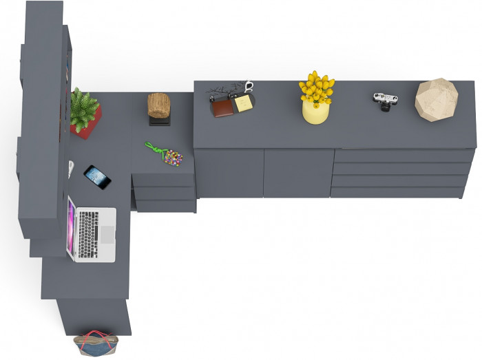 Мори компьютерный стол МС-16 правый + Комод МК1600.1 + Полка 1200, графит