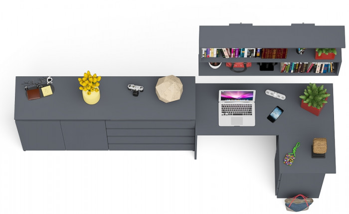 Мори компьютерный стол МС-16 правый + Комод МК1600.1 + Полка 1200, графит