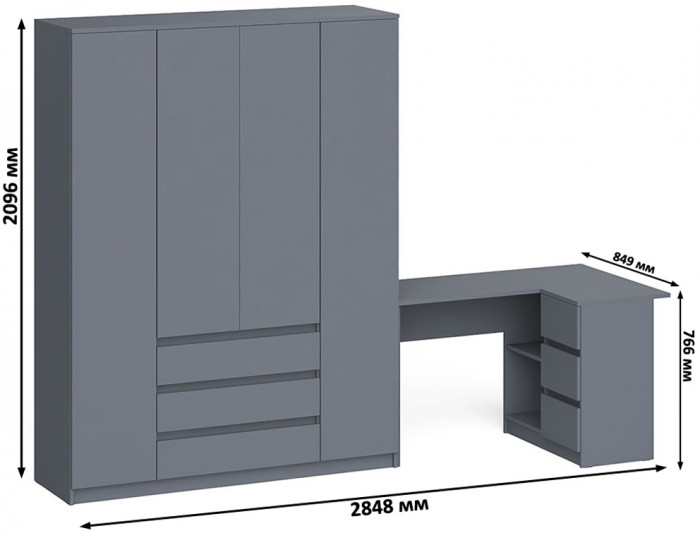 Мори компьютерный стол МС-16 правый + Шкаф МШ1600.1, графит