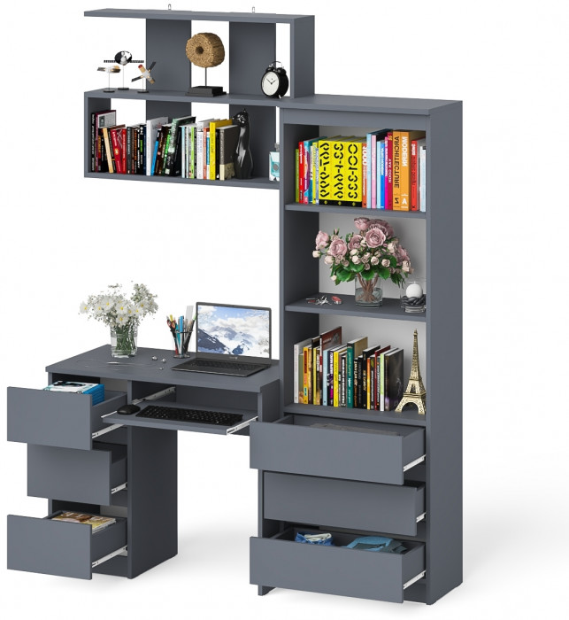 Мори компьютерный стол МС-6 левый + Стеллаж МСТ600.3 + Полка 900, графит