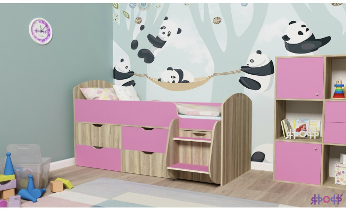 Кровать-чердак Малыш 7 (Дуб молочный/Ясень Анкор темный)