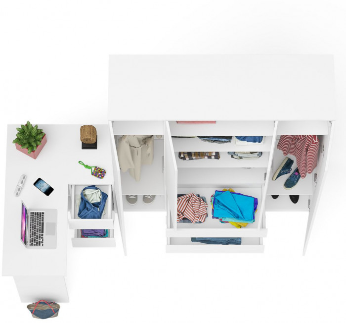 Мори Стол компьютерный МС-16 правый + Шкаф МШ1600.1, цвет белый, ШхГхВ 284,8х84,9х209,6 см., выдвижные ящики справа, НЕ универсальная сборка