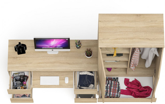 Мори Стол компьютерный МС-2 + Шкаф МШ900.1, цвет дуб сонома, ШхГхВ 225,8х50,4х179,6 см., универсальная сборка