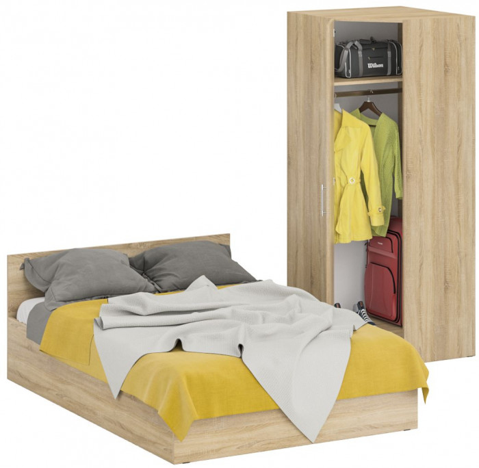 Кровать 1400 + Шкаф угловой Стандарт, цвет дуб сонома, ШхГхВ 143,5х203,5х70 + 81,2х81,2х200см., сп.м. 1400х2000 мм., без матраса, основание есть