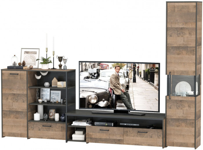 Трувор Гостиная 022, цвет дуб гранж песочный/интра, ШхГхВ 303,6х45,4х210 см., универсальная сборка