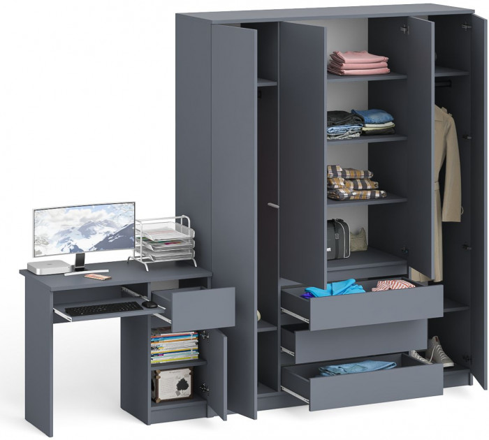 Мори компьютерный стол МС-1 правый + Шкаф МШ1600.1, графит