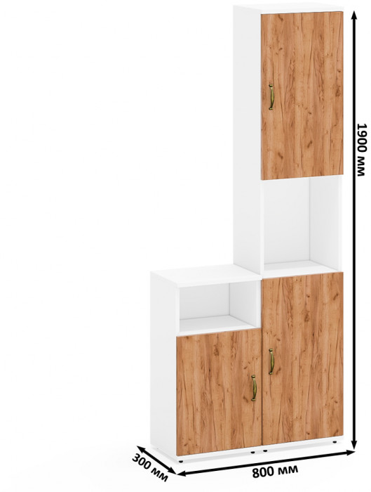 Лидер-8 Пенал + Тумба МД 3.19, цвет белый шагрень/крафт золото, ШхГхВ 80х30х190 см., универсальная сборка