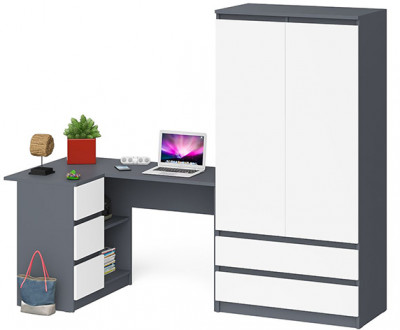 Мори компьютерный стол МС-16 левый + Шкаф МШ900.1, графит/белый