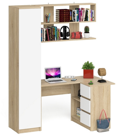 Мори компьютерный стол МС-16 правый + Пенал МШ400.1 + Полка 1200, дуб сонома/белый