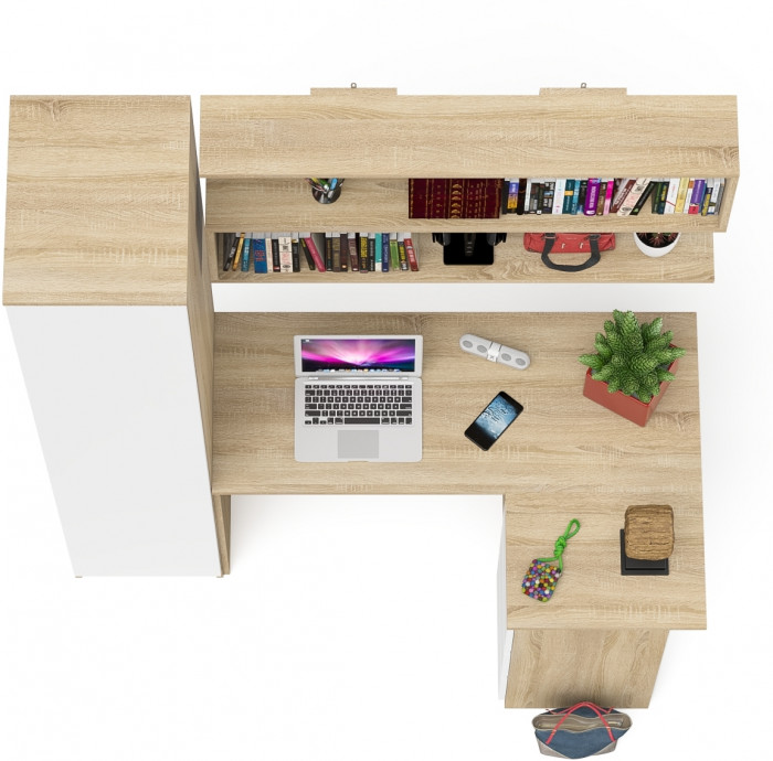 Мори компьютерный стол МС-16 правый + Пенал МШ400.1 + Полка 1200, дуб сонома/белый
