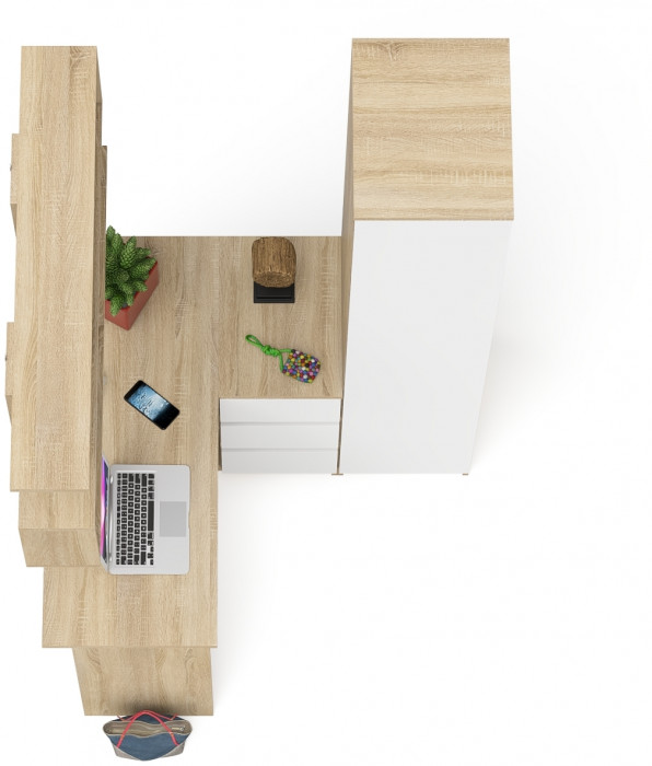 Мори компьютерный стол МС-16 правый + Пенал МШ400.1 + Полка 1200, дуб сонома/белый