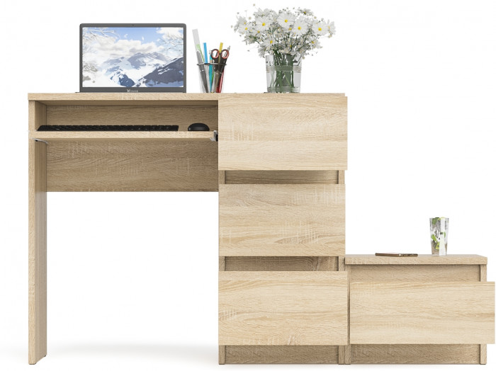 Мори Стол компьютерный МС-6 правый + Тумба ТМП400.1, цвет дуб сонома, ШхГхВ 130,4х50х76,6 см., выдвижные ящики справа, НЕ универсальная сборка