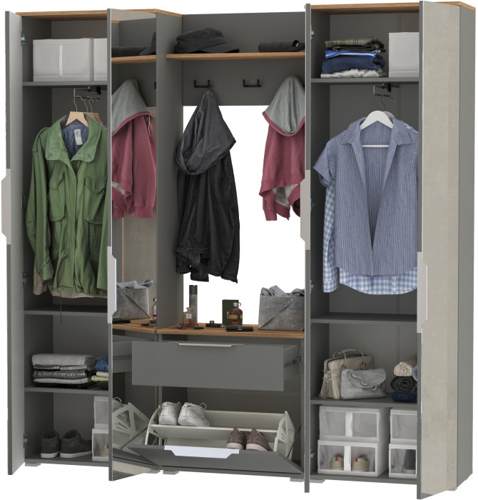 Октава Прихожая 25, цвет серый графит/дуб крафт золотой/фасады МДФ серый графит, ШхГхВ 193,7х35,4х197,6 см., универсальная сборка