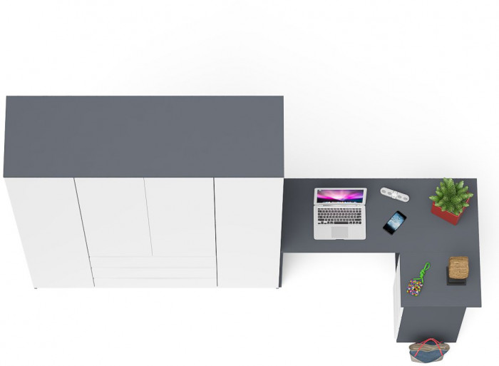 Мори компьютерный стол МС-16 правый + Шкаф МШ1600.1, графит/белый