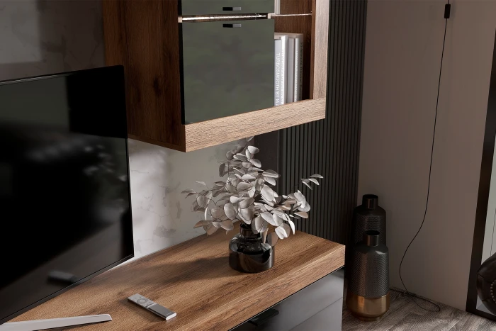 Прага Модульная Гостиная, вариант №3, Дуб Делано/Черный глянец