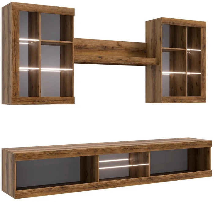 Прага Модульная Гостиная, вариант №3, Дуб Делано/Черный глянец