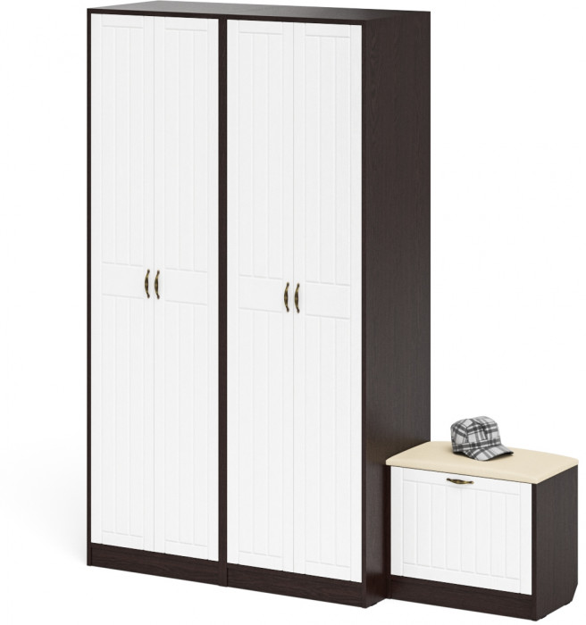 Прихожая П-6 Компоновка № 07, цвет венге/фасады МДФ белое дерево фрезеровка прованс, ШхГхВ 180х50х210 см., универсальная сборка