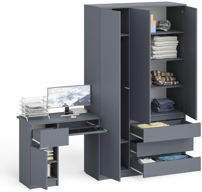 Мори компьютерный стол МС-1 левый + Шкаф МШ1200.1, графит