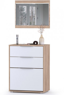 Куба Прихожая 1, обувница 13.113 + Зеркало, цвет дуб сонома/белый премиум, ШхГхВ 65х38,3х180 см.