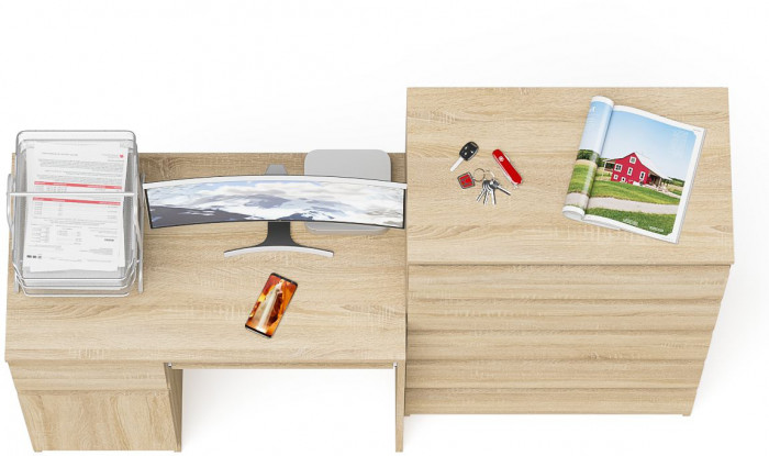 Мори компьютерный стол МС-1 левый + Комод МК700.5, дуб сонома