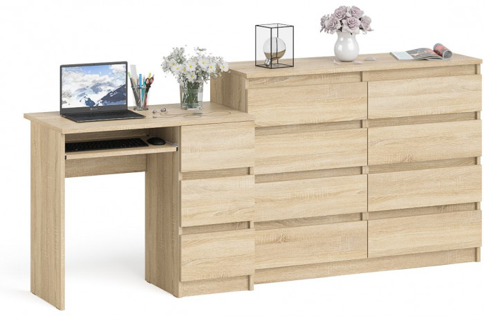 Мори компьютерный стол МС-6 правый + Комод МК1200.8, дуб сонома