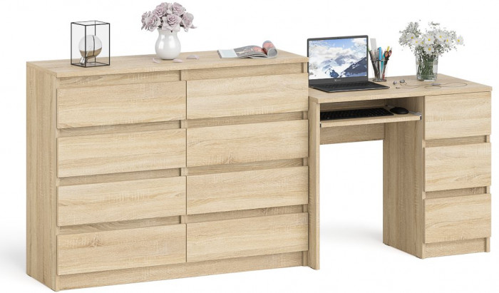 Мори компьютерный стол МС-6 правый + Комод МК1200.8, дуб сонома