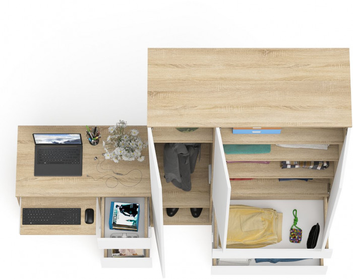 Мори компьютерный стол МС-6 правый + Шкаф МШ1200.1, дуб сонома/белый