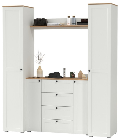 Остин Прихожая 74, цвет белый шагрень/дуб крафт золотой, ШхГхВ 200х54,3х229,6 см., универсальная сборка