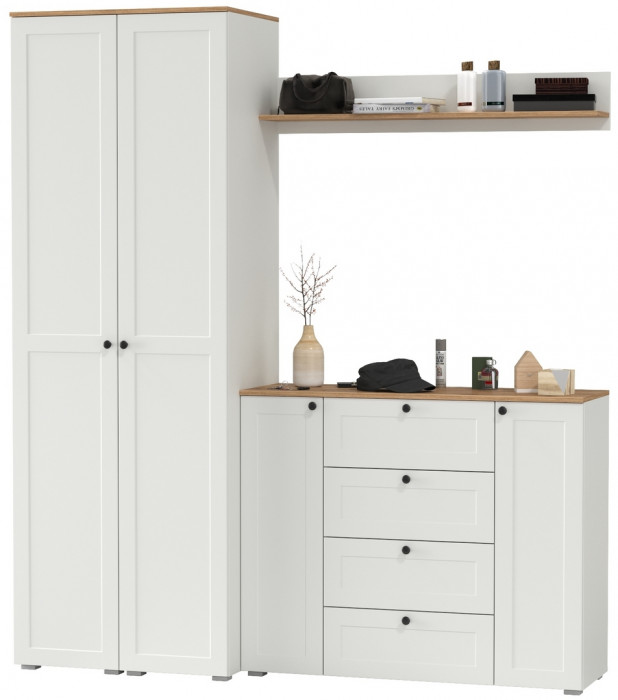 Остин Прихожая 74, цвет белый шагрень/дуб крафт золотой, ШхГхВ 200х54,3х229,6 см., универсальная сборка