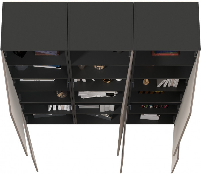 Сидней 13.200 Шкаф 3 штуки, цвет корпус: антрацит/фасады: МДФ веллюто капучино, ШхГхВ 150х41,3х205,2 см., универсальная сборка