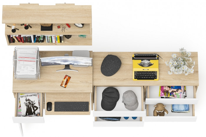 Мори компьютерный стол МС-1 левый + Комод МК1200.6 + Полка 900, дуб сонома/белый