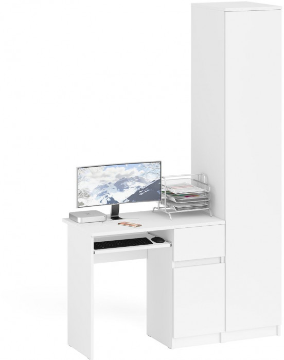 Мори Стол компьютерный МС-1 правый + Пенал МШ400.1, цвет белый, ШхГхВ 130,4х50,4х209,6 см., выдвижной ящик справа, НЕ универсальная сборка