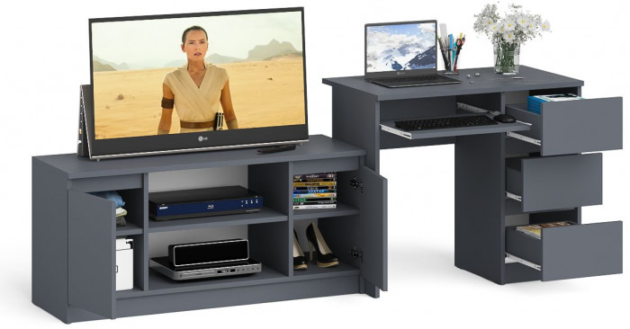 Мори компьютерный стол МС-6 правый + Тумба МТВ1200.1, графит