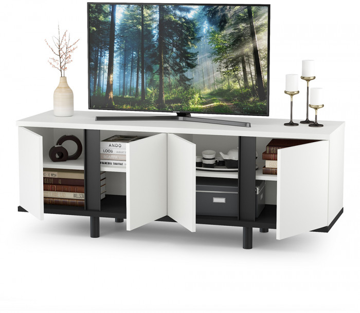 Тумба под ТВ Квадро 13.276, белый шагрень(ЛДСП 16 мм. и 22 мм.)/чёрный(ЛДСП 22 мм.)