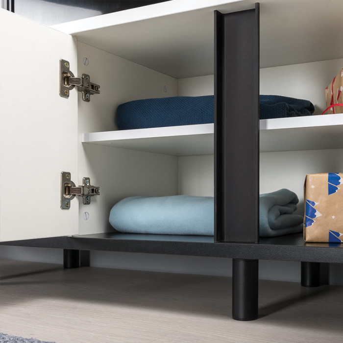 Тумба под ТВ Квадро 13.276, белый шагрень(ЛДСП 16 мм. и 22 мм.)/чёрный(ЛДСП 22 мм.)