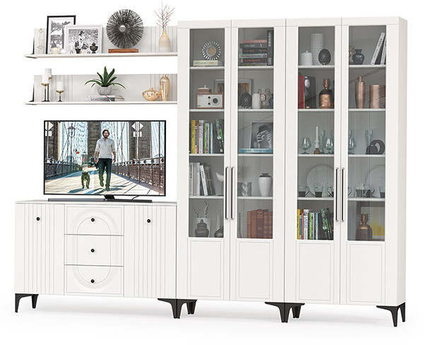 Валенсия Гостиная № 113, ЛДСП белый шагрень/МДФ белый шагрень