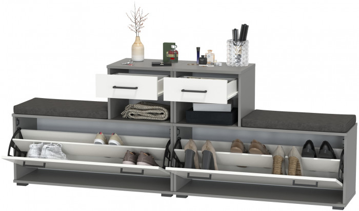 Лира ГК 2-0714+2-0714графбел Тумба под обувь, графит/белый