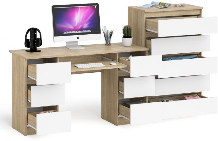 Мори компьютерный стол МС-2 + Комод МК700.5, дуб сонома/белый