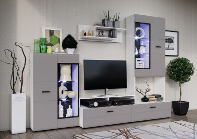 Гостиная Нэнси NEW Вариант №3 (Браш Текстура Грей, Белый)