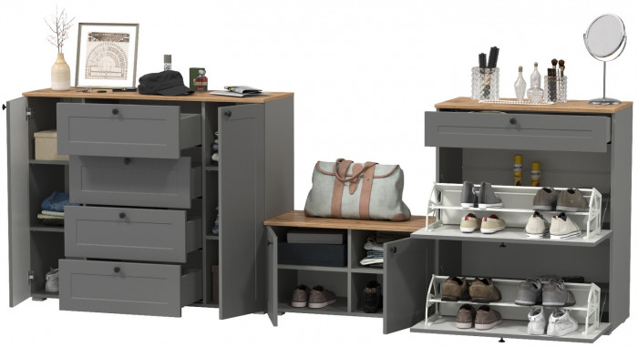 Остин 16.221 Комод + 16.121 Тумба для обуви + 13.257 Тумба, серый графит/дуб крафт золотой