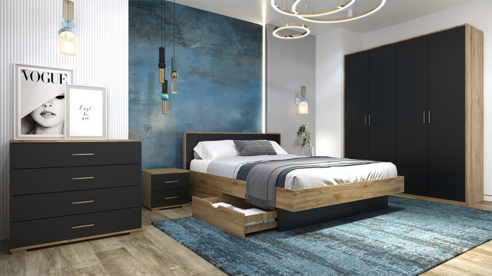 Кровать двуспальная 160х200 "Мишель" - Дуб наварра/Антрацит