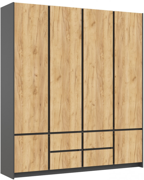 Шкаф 4-х створчатый "Остин" с ящиками, Графит/Дуб крафт
