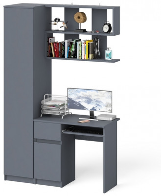Мори Стол компьютерный МС-1 левый + Пенал МШ400.1 + Полка 900, цвет графит, ШхГхВ 130,4х50,4х209,6 см., НЕ универсальная сборка